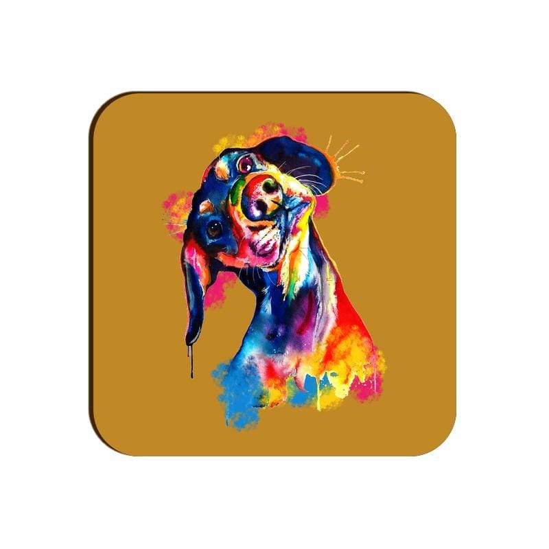Tilted Head Rainbow Dog Square Coaster