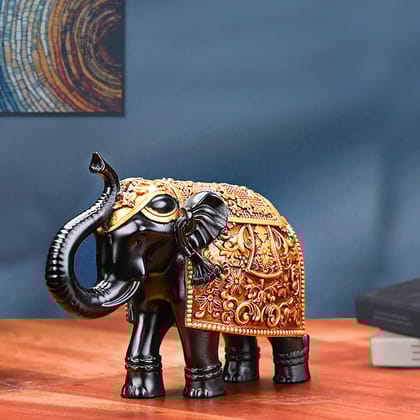 Artarium Black Royal Elephant Figurine Decorative Showpiece Home Decor Table Decor Gift Item, Elephant Idol, Vastu Feng Shui Pack of 1