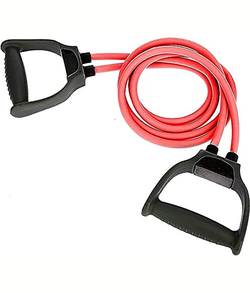 Double Toning Resistance Tube Pull Rope Elastic Rubber Exercise Band for Stretching, Workout, Home Gym and Toning with Heavy Quality D Shaped Handles with Workout, Pack of 1