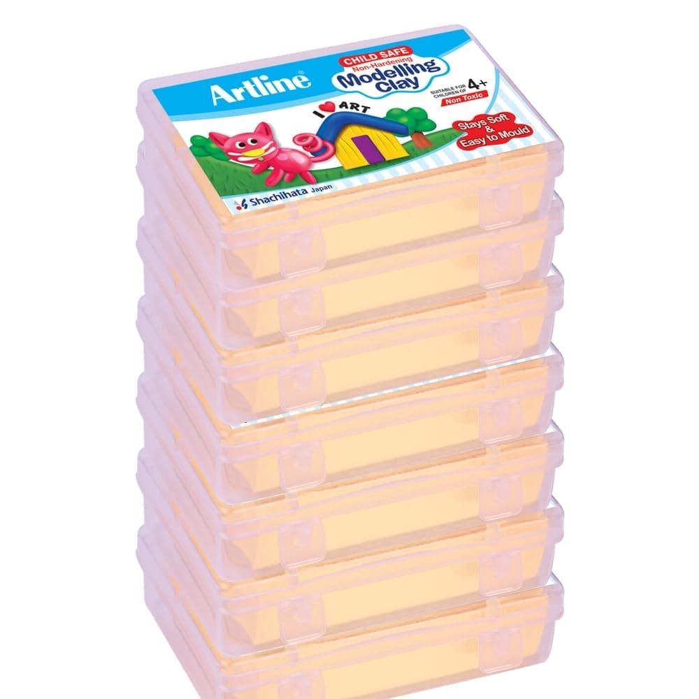 Artline Modelling Clay 150GM (7 Plastic Container Singles) Peach Colour X 7 | Soft & Easy to Bend or Shape, for Young Hands