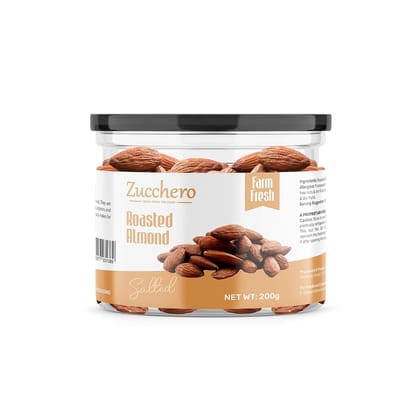 Zucchero Premium California Roasted Almond, Lightly Salted, 200g - Protein Rich| Oil-Free Roasting |Slow baked Nuts | Earthy Flavour | No Oil Zucchero Premium California Roasted Almond, Lightly Salted, 200g - Protein Rich| Oil-Free Roasting |Slow baked Nuts | Earthy Flavour | No Oil