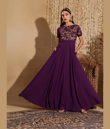 Miss Chase Women Georgette Self Design Fit & Flare Dress ( Purple )