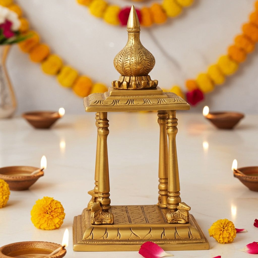 Handcrafted Brass Mandir Temple Showpiece - Sacred God Idol Statue, Height : 13 Inch (BSMAS1603 G)