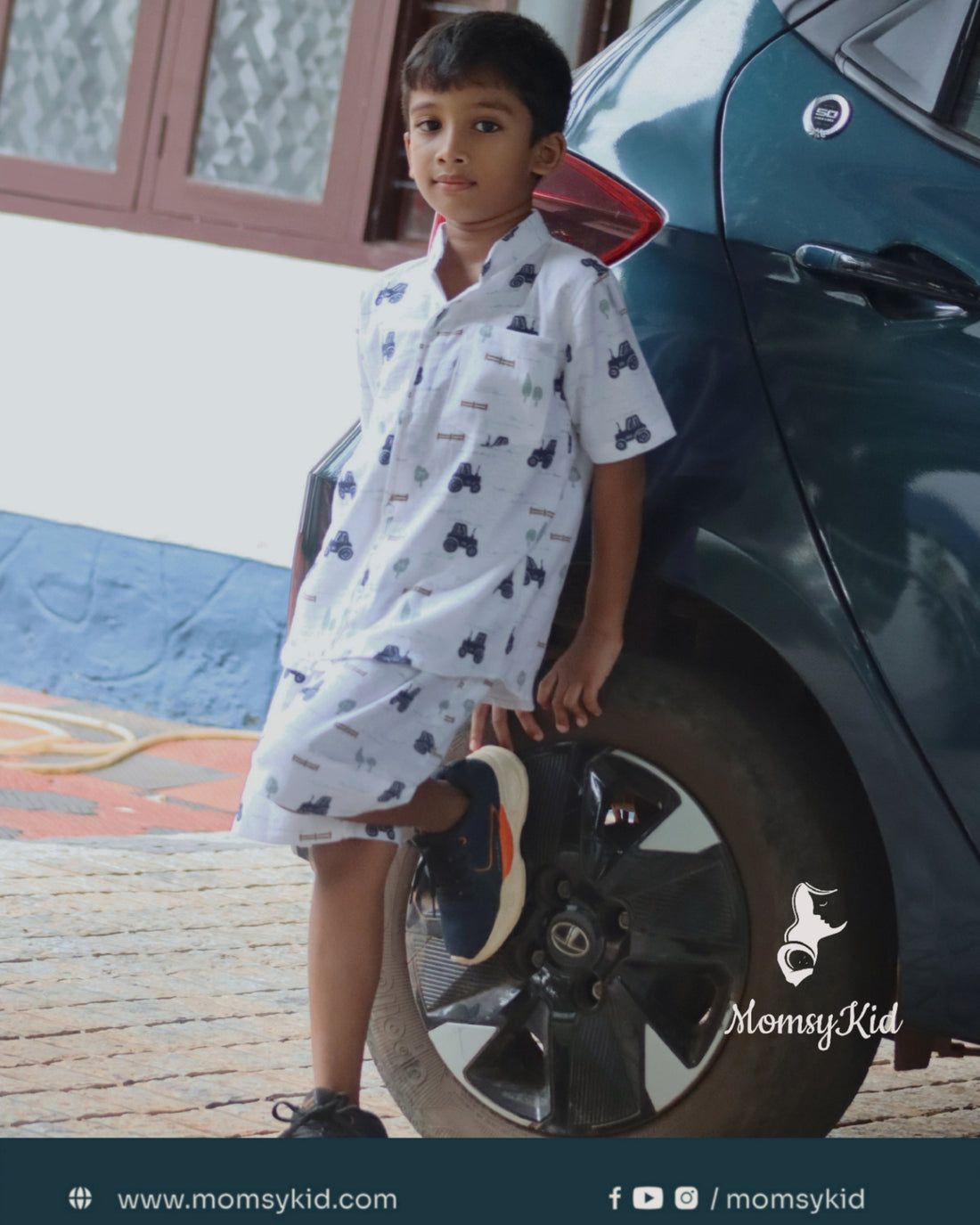 Farmyard fiesta - Tractor print cotton Cord set for boys