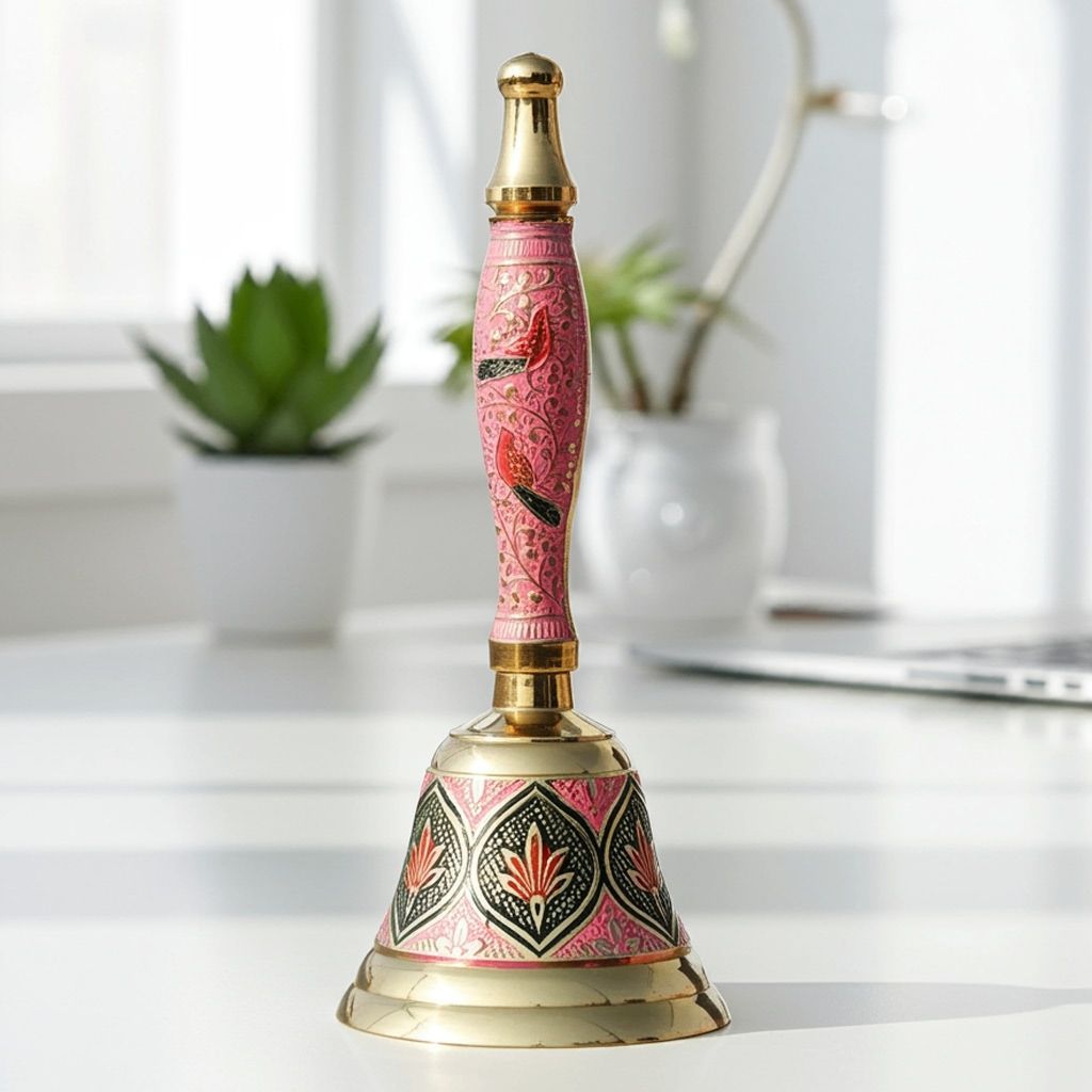 Brass Bell No. 2 Pink Colour, Height : 7 Inch (ZMAS165 B)