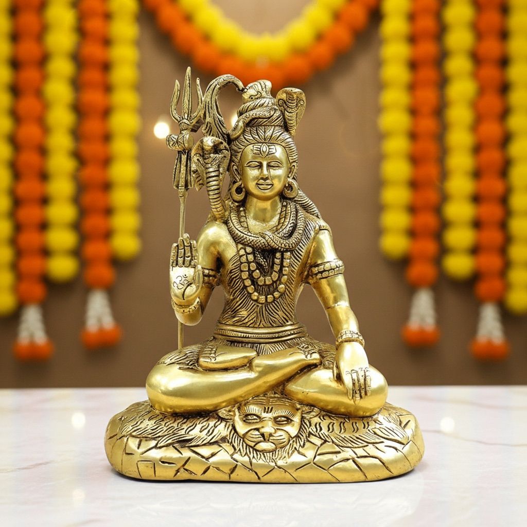 Handcrafted Brass Shiva Murti | Living Room Decor, Height : 10.5 Inch (BSMAS947 G)