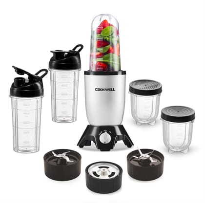 Cookwell Bullet Mixer Grinder (5 Jars, 3 Blades, Silver) - Copper, 600 Watts - 2 Year Warranty Cookwell Bullet Mixer Grinder (5 Jars, 3 Blades, Silver) - Copper, 600 Watts - 2 Year Warranty - Silver / 5 Jars, 3 Blades