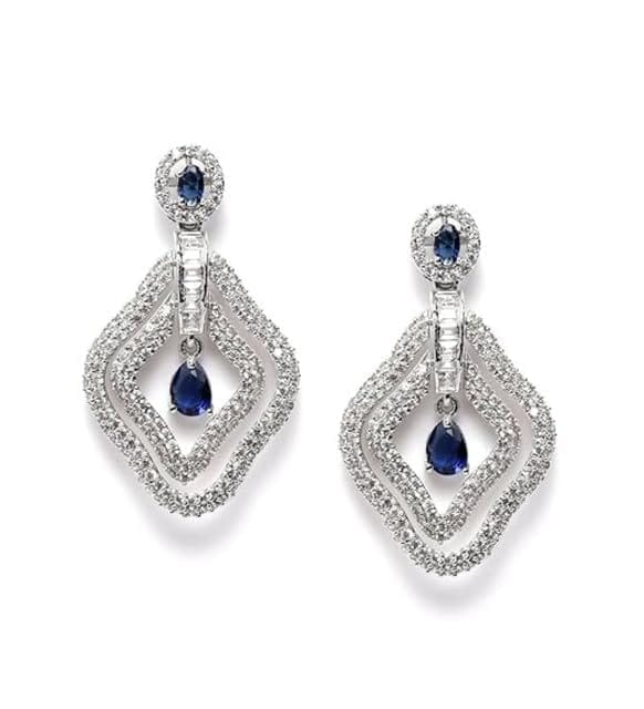 Generic Women's Brass Silver Plated Drop Earrings (Blue)-PID66266