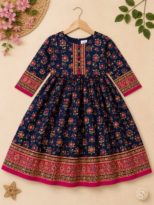 Swati Fashion Handcrafted Girls Cotton Ethnic Dress with Vibrant Borders
