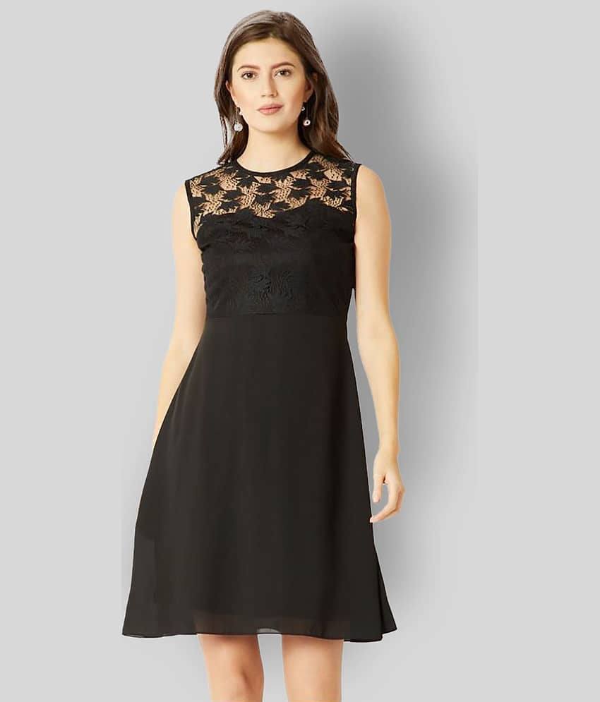 Miss Chase Women Lace Printed A-line Dress ( Black )