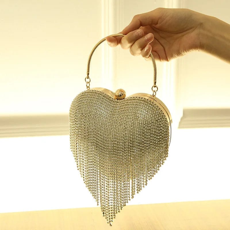 High Quality Bolso Rhinestone Crystal Handbag Fashion Tassel Women Clutch Purses Diamond Heart Evening Bag For Women Luxury