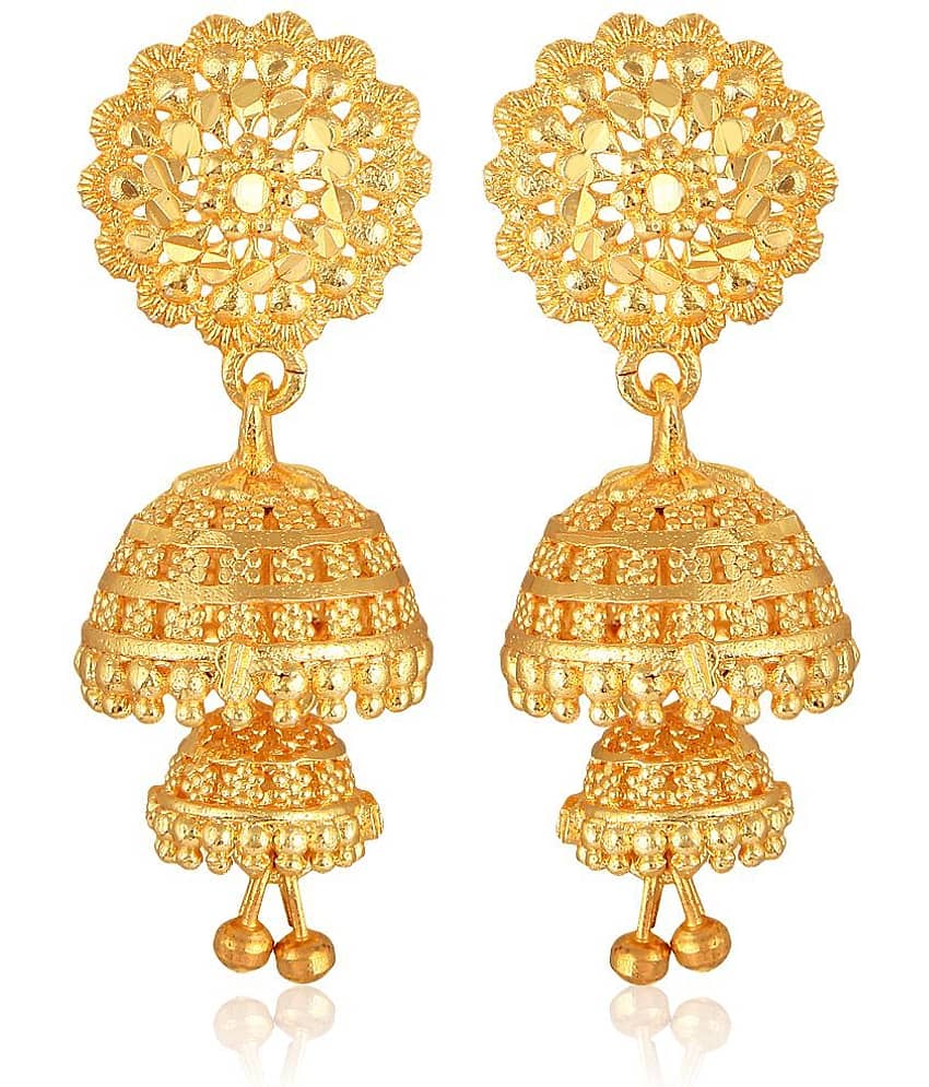 VIVASTRI Golden Jhumki Earrings ( Pack of 1 )