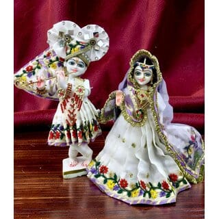 Handcrafted Radha Krishna Poshak Dress with Floral Border and Dupatta