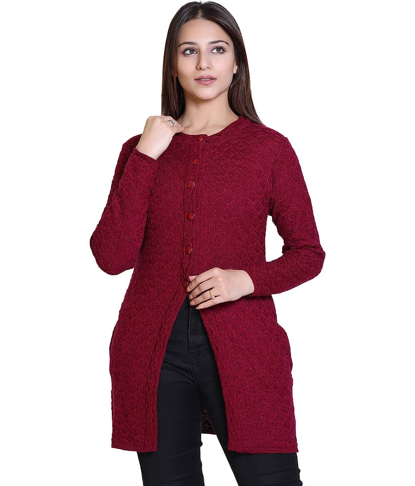 Varenyam Acrylic Purple Buttoned Cardigans -