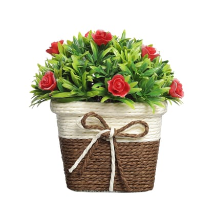 Foliyaj Artificial Plant with Red Roses|Bonsai Tree|Artificial Flower|with Pot|Home Decor for Living Room Home Office Shop|House|Gift|Decoration
