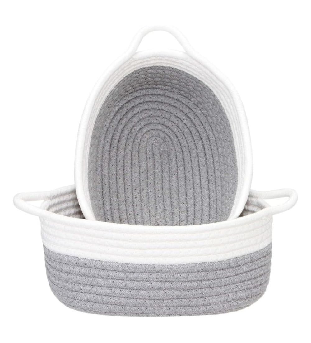Generic Cotton Grey White 2 Pcs Storage Basket For Clothes (Grey-White)-PID66431