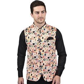 PrintCulture Men Printed Multicolor Cotton Blend Nehru Jacket