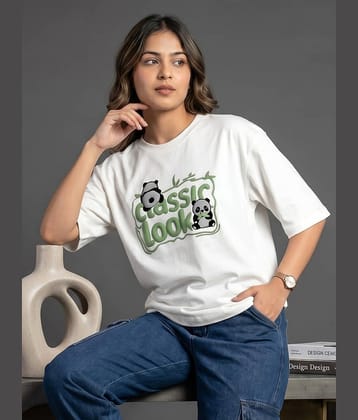 Addyvero Women Cotton Blend Printed Oversized Fit Round Neck T-Shirt ( White )