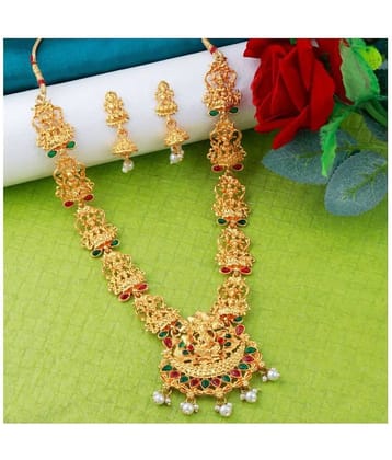SHREENATHJI JEWELLERS Alloy Golden Traditional Necklaces Set Long Haram