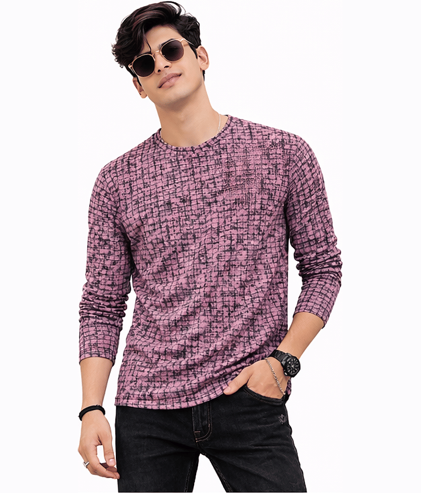 DELTIN HUB Men Cotton Blend Regular Fit Printed T-Shirt ( Peach )