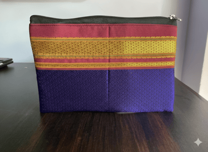 Dark Blue and Red Handicrafts Eco Friendly Jute Bag