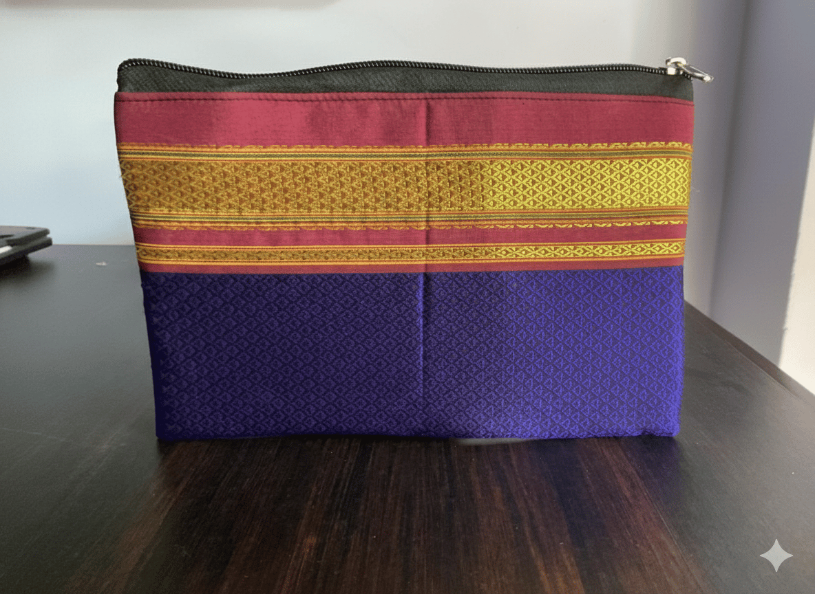Dark Blue and Red Handicrafts Eco Friendly Jute Bag
