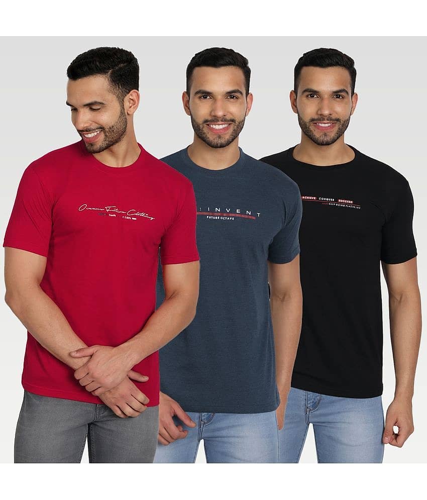 Zeffit Pack of 3 Cotton Blend Regular Fit Men's T-Shirt ( Multicolor )