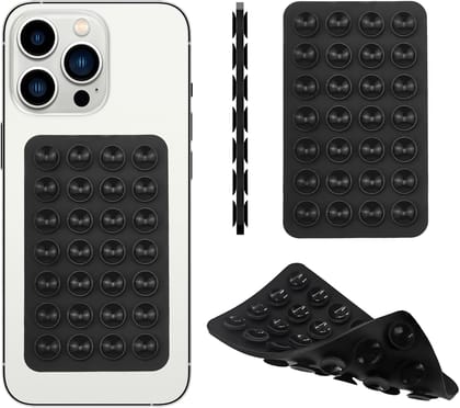 Printme Double-Sided, 2 Pack Suction Cup Phone Case Mount, Anti Slip Silicon Sticky Phone Stand for iPhone and Android, Hands-Free Strong Grip Holder for Selfies and Videos (Multi - Coloured) Multicolor / Medium
