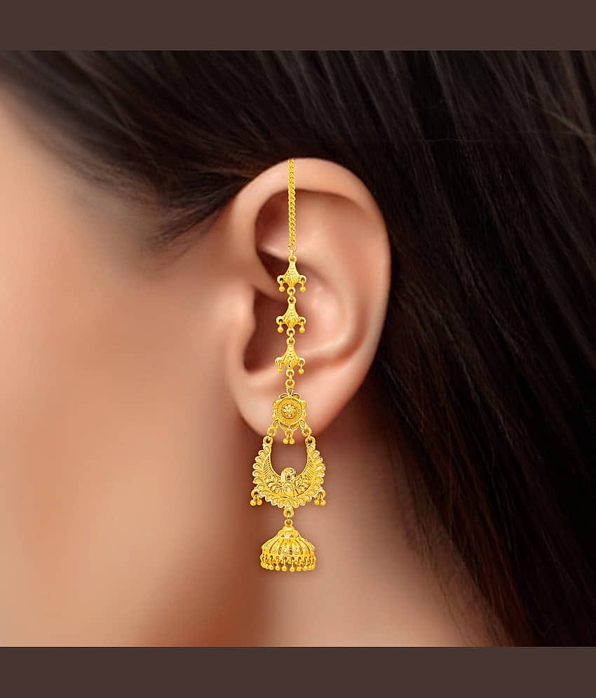 LUV FASHION Golden Jhumki Earrings ( Pack of 1 )