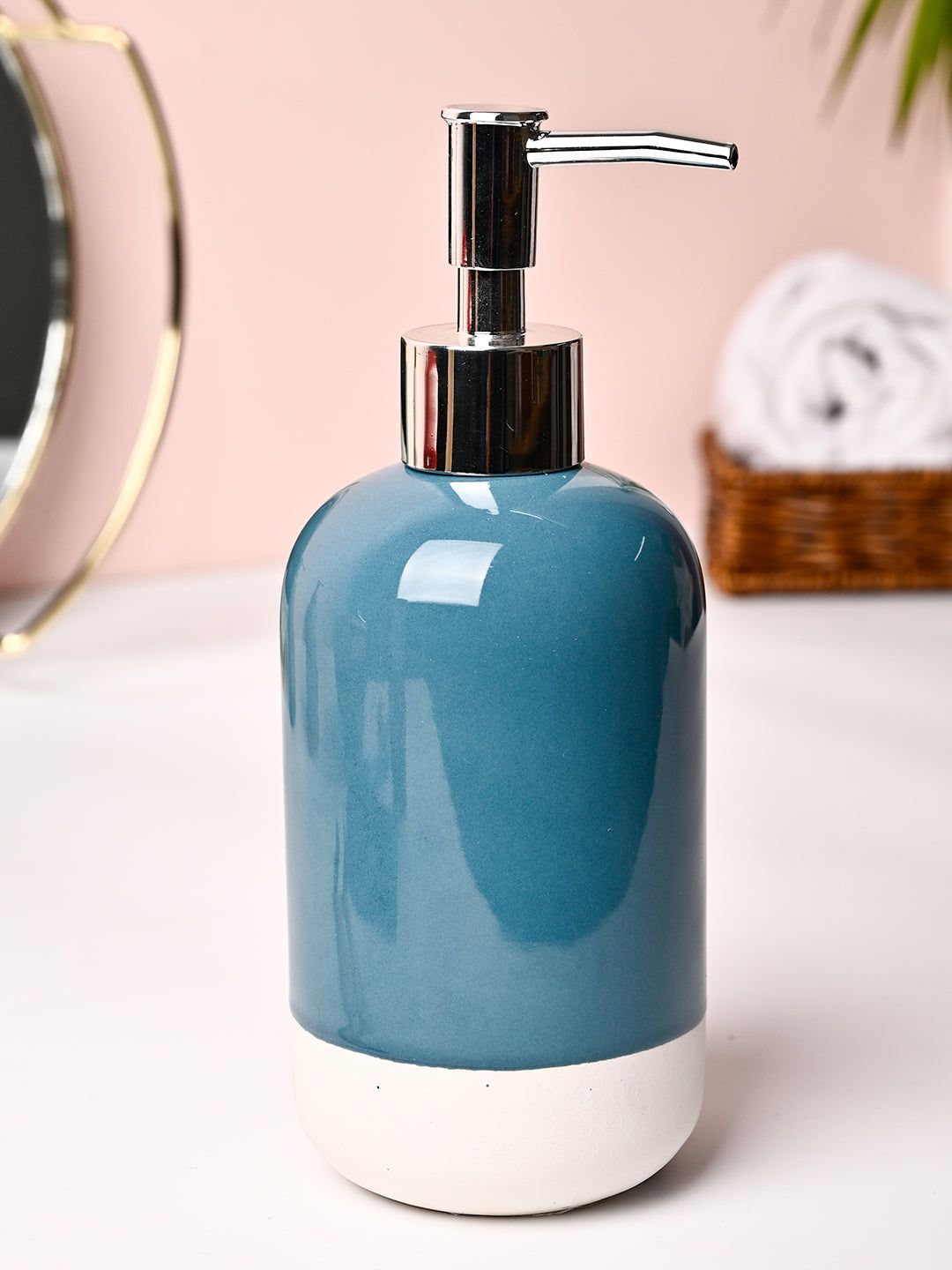 VON CASA Blue & White Polyresin Soap Dispenser - 228ml