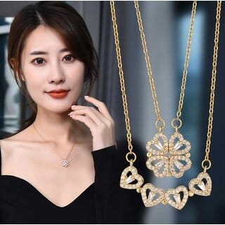 Heart Round Crystal Gold-plated Plated Brass, Copper Chain Set