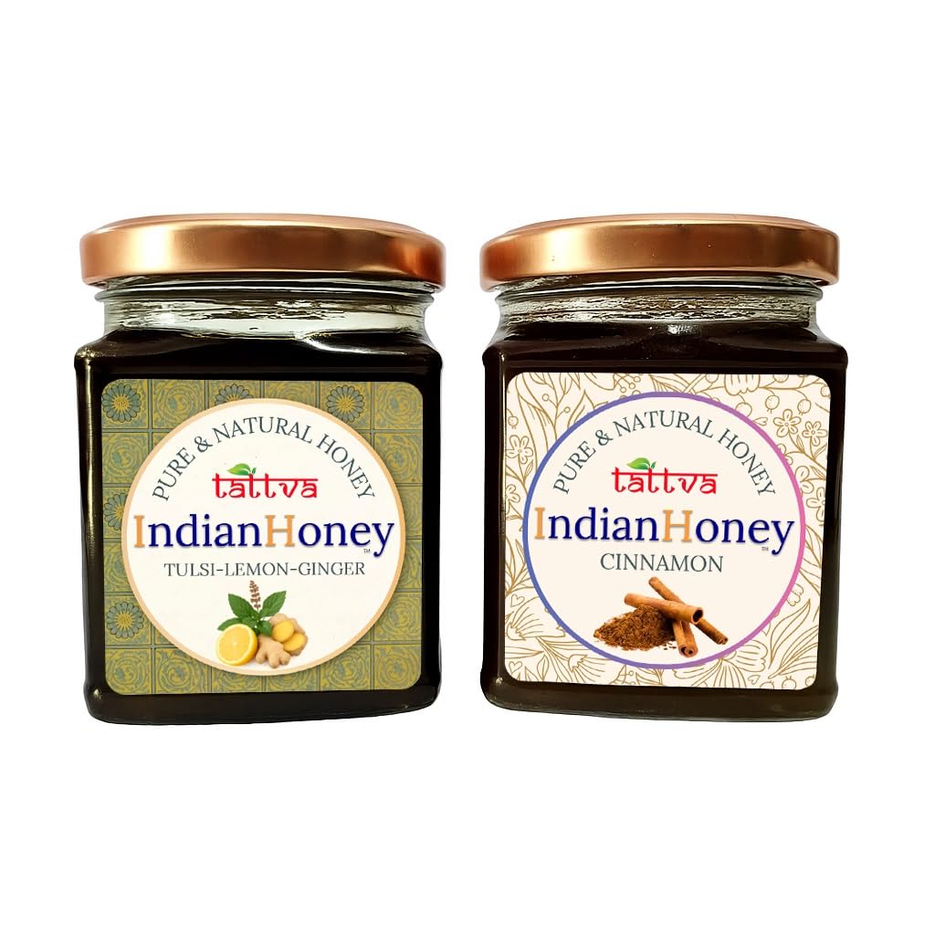 IndianHoney Cinnamon & Tulsi Lemon Ginger Infused Honey Combo Pack (230gm & 230gm)