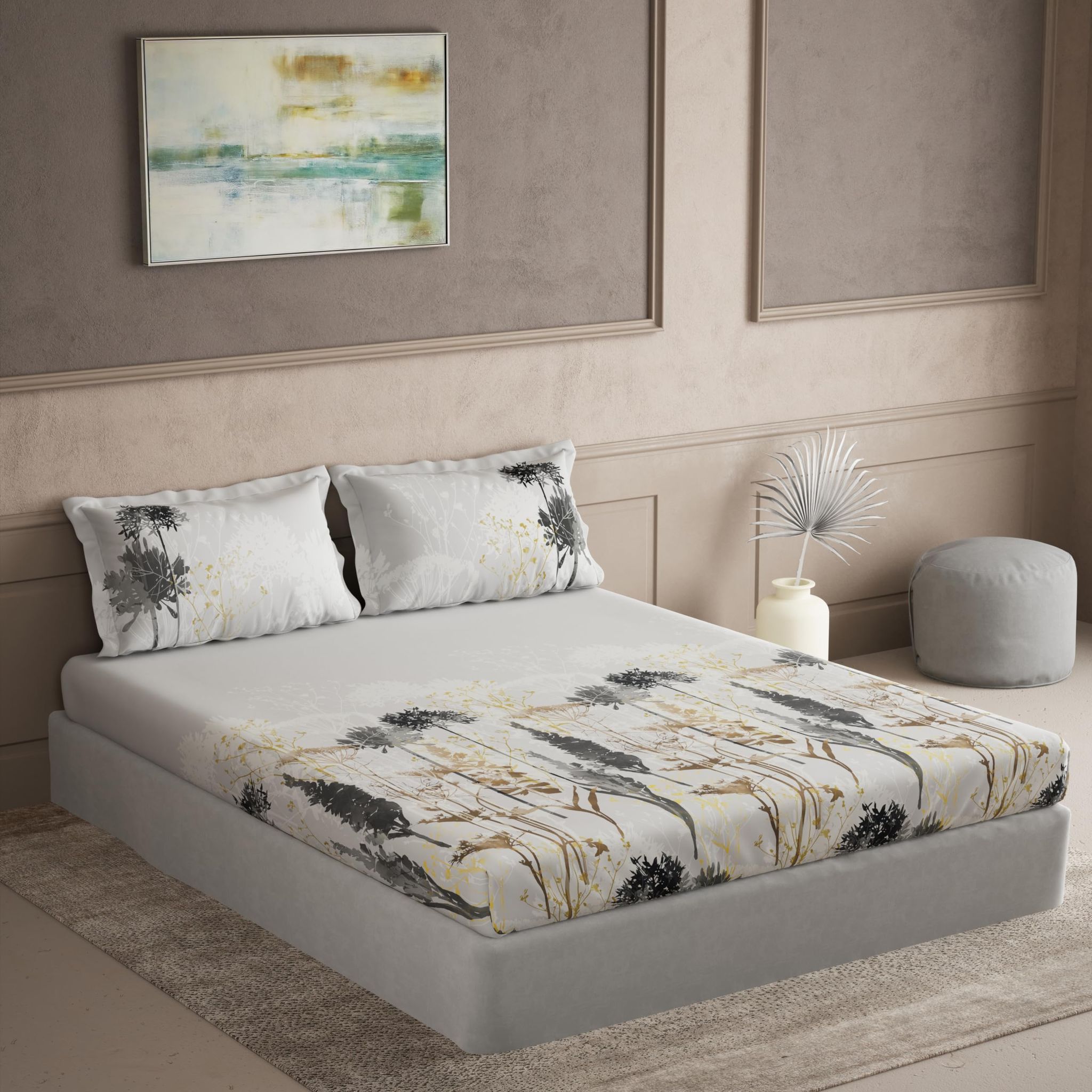 DDECOR - Maxima Collection 100% Cotton Contemporary Pattern 180TC Super King |274 CM X 274 CM| with 2 Pillow Covers - Grey