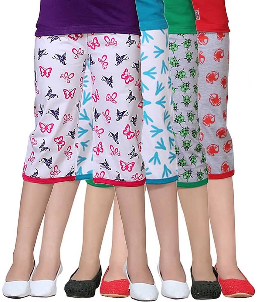Sini Mini Pack of 4 Girls Cotton Capris ( Multicolor )