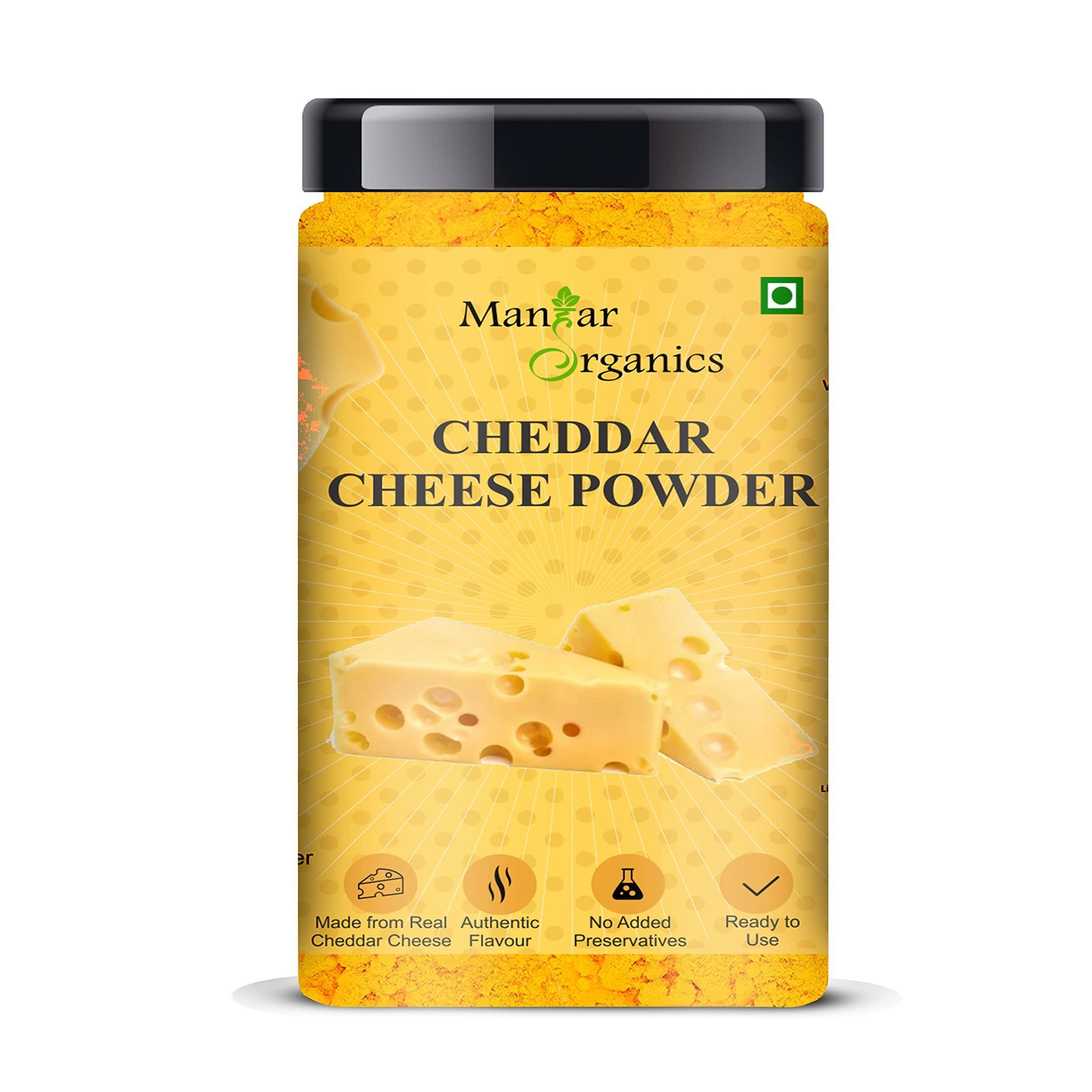 ManHar Organics Cheddar Cheese Powder Jar 400gm | Bold & Creamy Taste | For Popcorn, Sauces, Pasta, Baking & Seasoning | Ready-to-Use