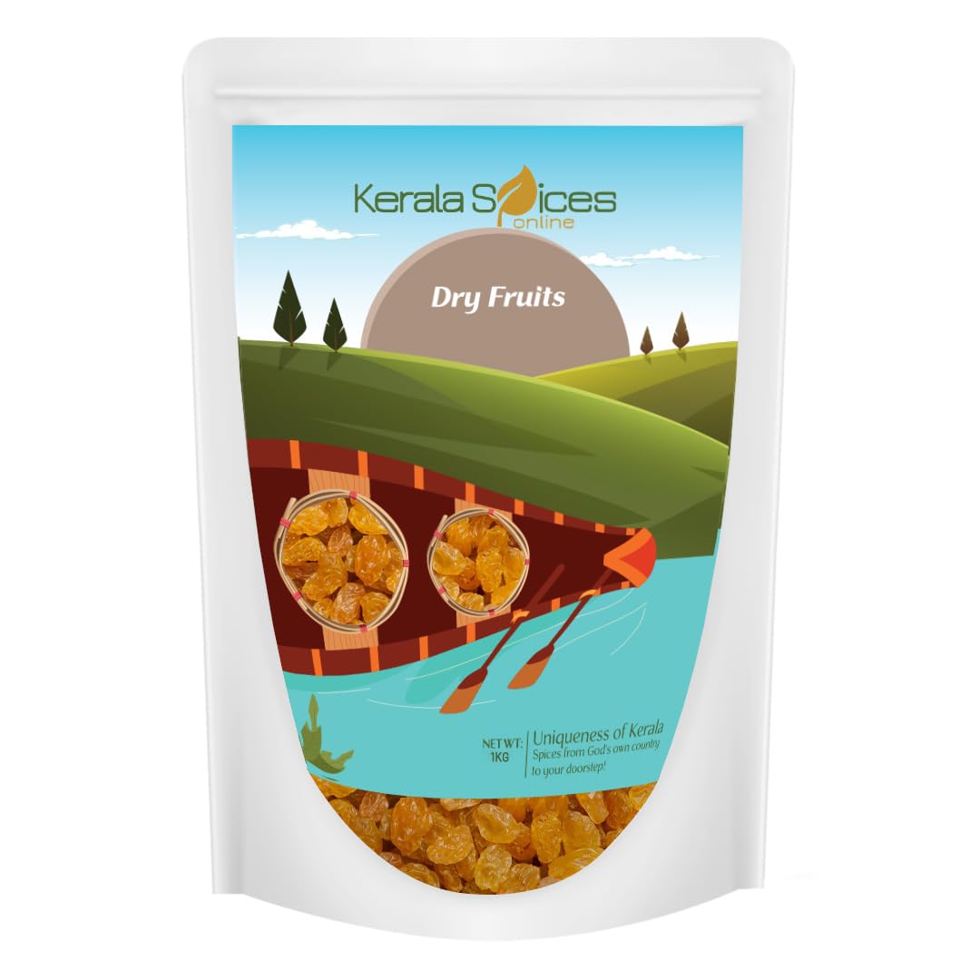 Kerala Spices 100% Natural Seedless Yellow Raisin 1kg Pure Kishmish Rich in Protein kismis