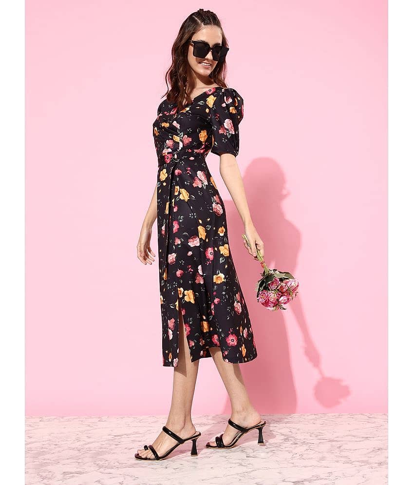 Miss Chase Women Polyester Printed Wrap Dress ( Multi Color )