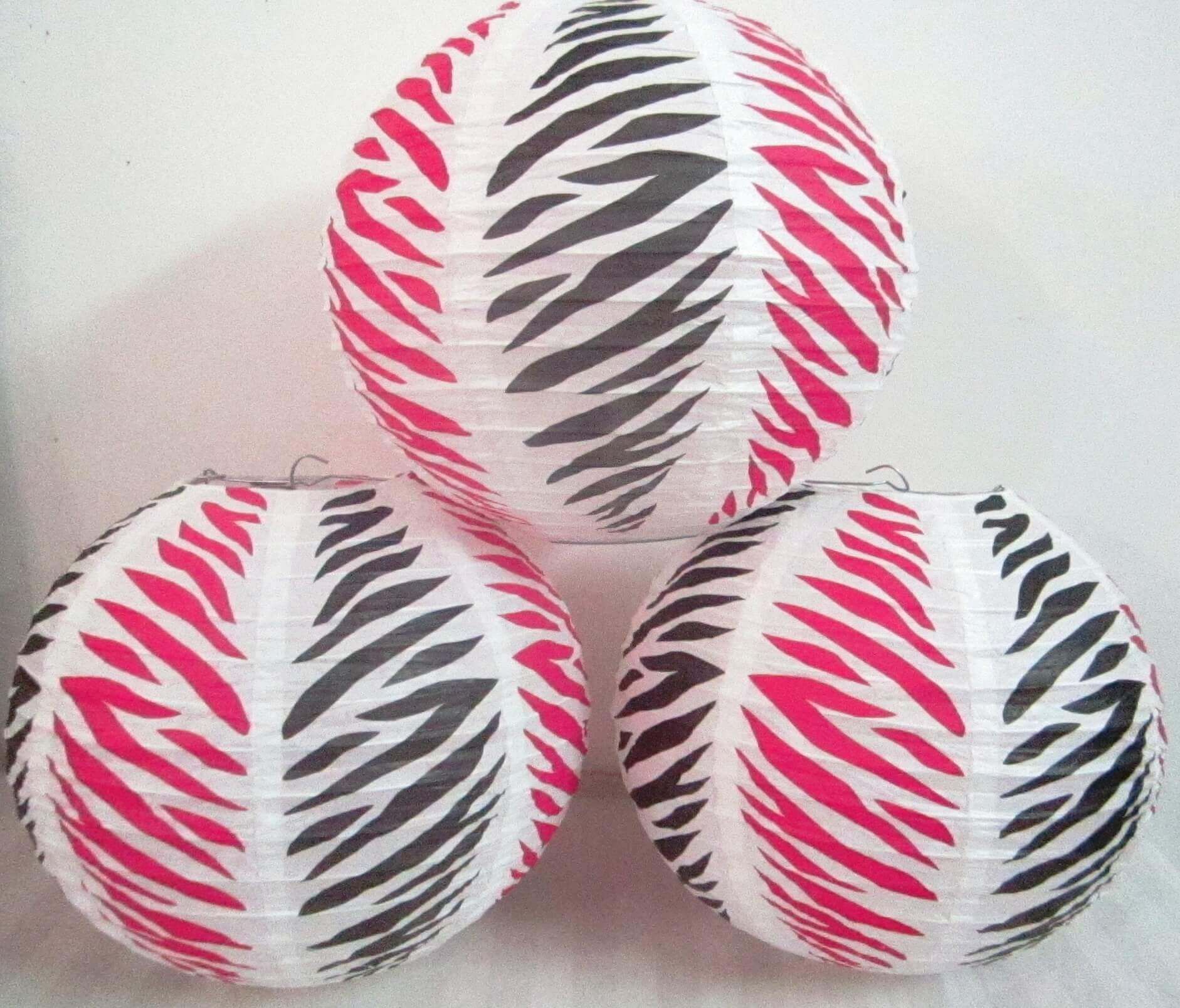 Wanna Party Pink & Black Zebra Print Round Lantern 10" - 3CT