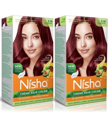 Nisha Creme Hair Color 3.16 Burgundy 120g Pack of 2, Permanent Hair Colour for Women Men, No Ammonia, 100% Grey Coverage