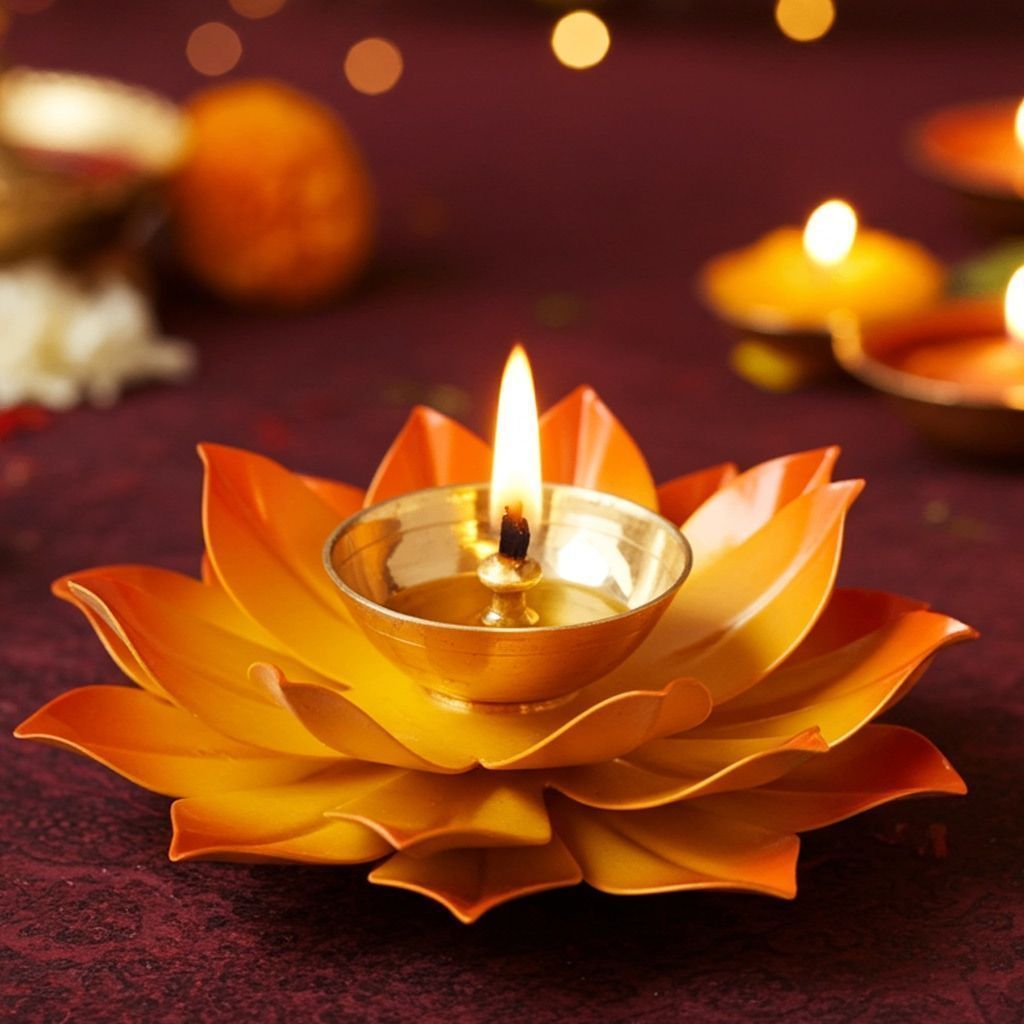 Brass & Iron Deepak, Oil Lamp  - Traditional Brass Lamp for Temple D�cor, Height : 2 Inch (ZMAS391 Y)