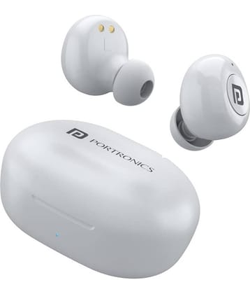 Portronics Harmonics Twins S3 Smart TWS Bluetooth 5.2 Earbuds with 20 Hrs Playtime, 8mm Drivers, Type C Charging, IPX4 Water Resistant, Low Latency, Lightweight Design(White)