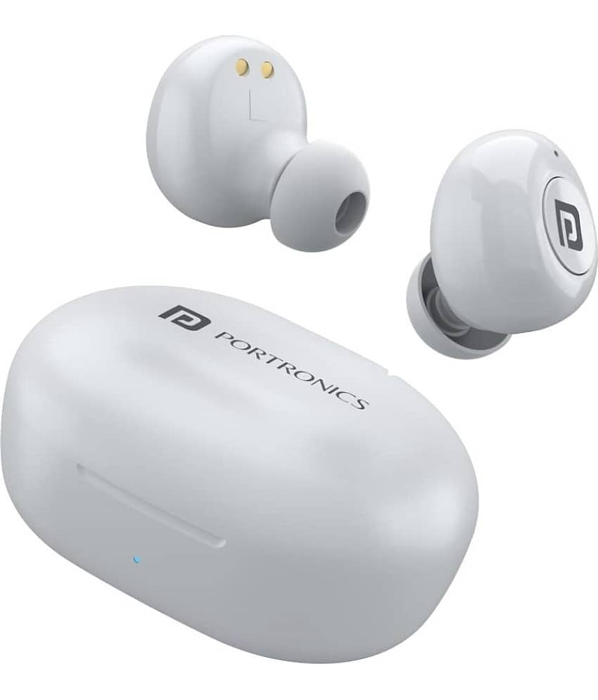 Portronics Harmonics Twins S3 Smart TWS Bluetooth 5.2 Earbuds with 20 Hrs Playtime, 8mm Drivers, Type C Charging, IPX4 Water Resistant, Low Latency, Lightweight Design(White)