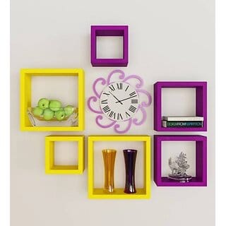 Onlinecraft Wooden Wall Shelf Wooden Wall Shelf (Number Of Shelves - 6, Purple, Yellow, Multicolor)