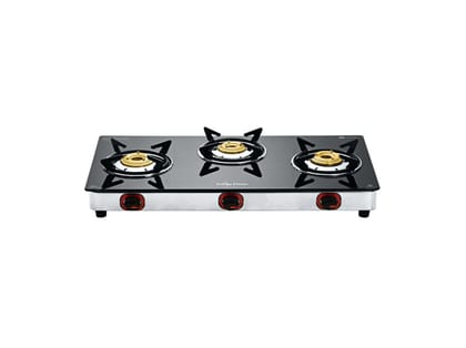 Surya Flame Lotus 3 Burner Smart Plus LPG Gas Stove Chulha Smart Toughened Glass Top manual ignition Cooktop BIS Certified Doorstep Services 2 Years - Black