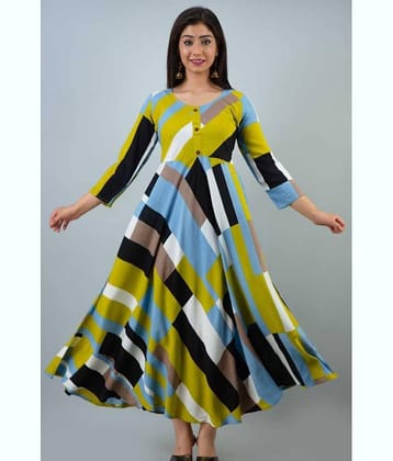 ANNEIV Rayon Colorblock Anarkali Women's Kurti - Yellow ( Pack of 1 )