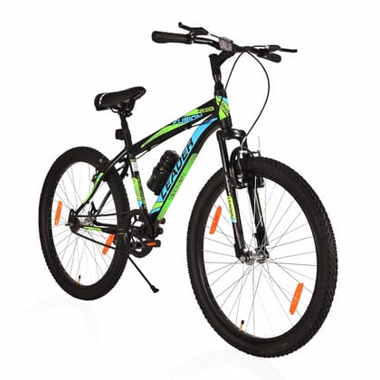 Leader Fusion 26T MTB With Front Suspension Single Speed Cycle 26 T Mountain Cycle (Single Speed, Black, Green)