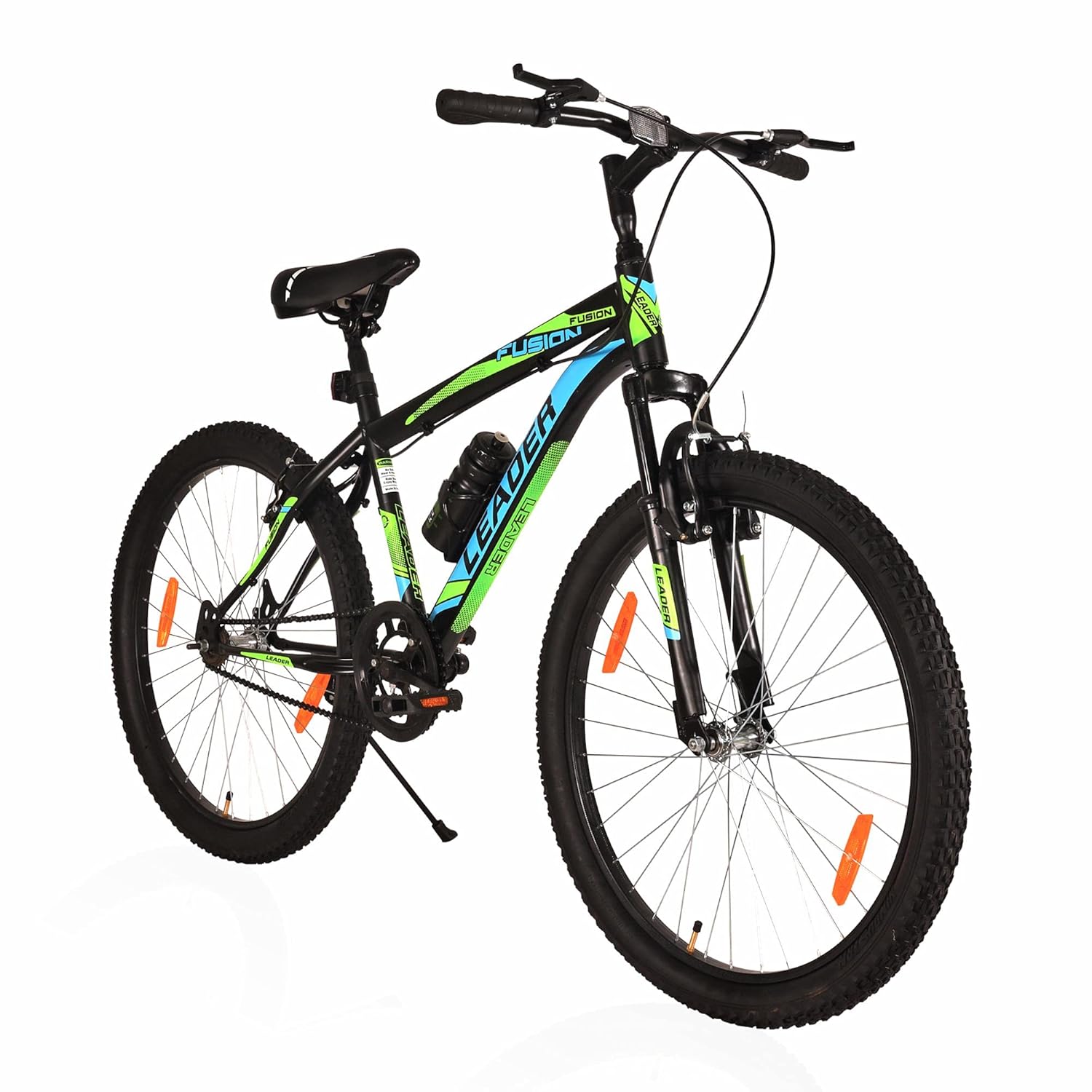 Leader Fusion 26T MTB With Front Suspension Single Speed Cycle 26 T Mountain Cycle (Single Speed, Black, Green)