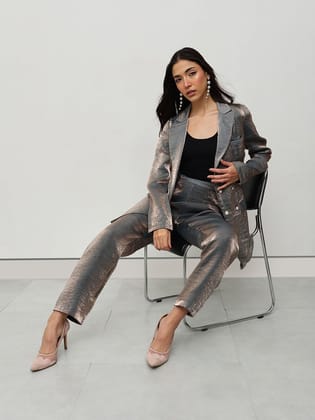 Metallic Silver Textured Power Suit