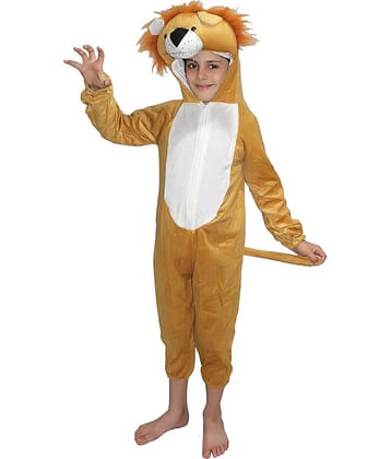 Kaku Fancy Dresses Lion Wild Animal Costume -Brown, 7-8 Years, for Boys & Girls