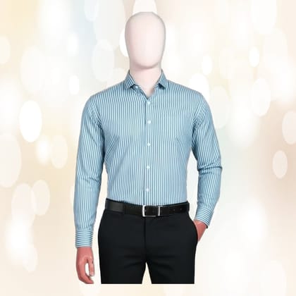 Men's Striped Cotton Casual Shirt (Teal and White) | Breathable Comfort | Everyday Wear